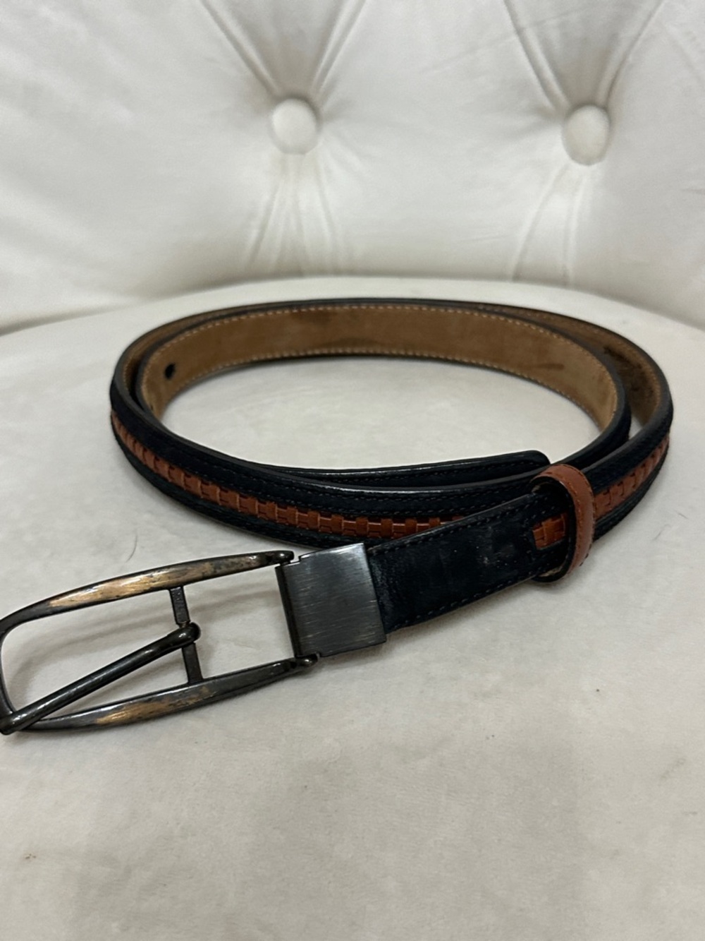 Tommy Bahama Two-Tone Black and Brown Leather Belt